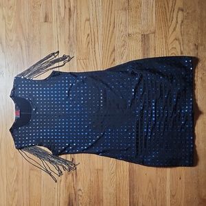 Vintage Tripp NYC funky metallic polka dot dangling chain sleeveless mini dress